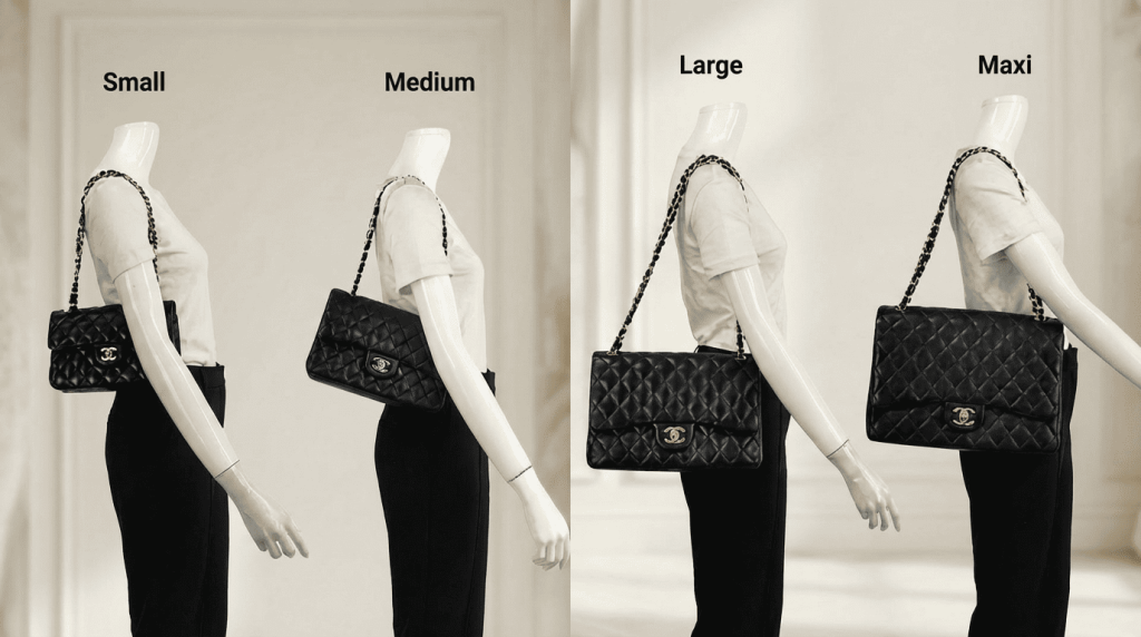 Chanel Classic Flap Größenvergelich 