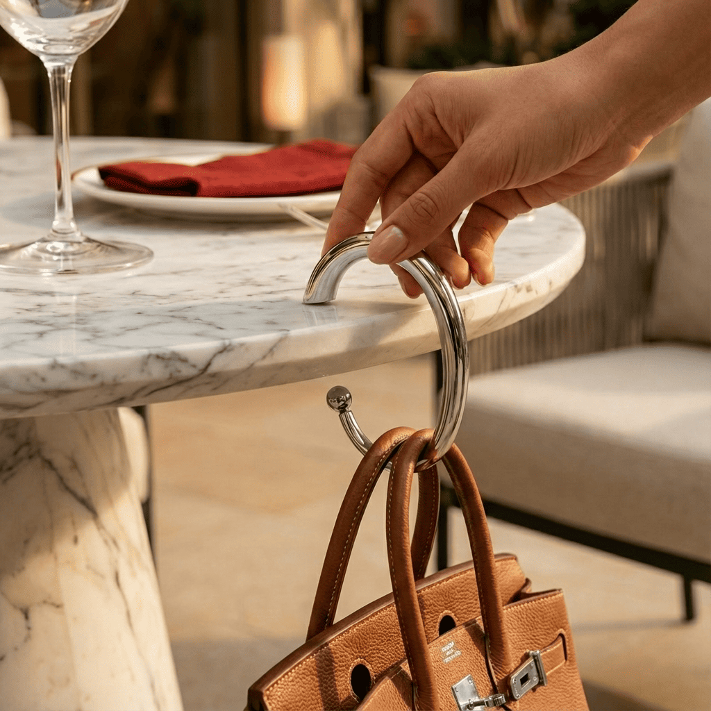 Taschenhalter silber mit Birkin 